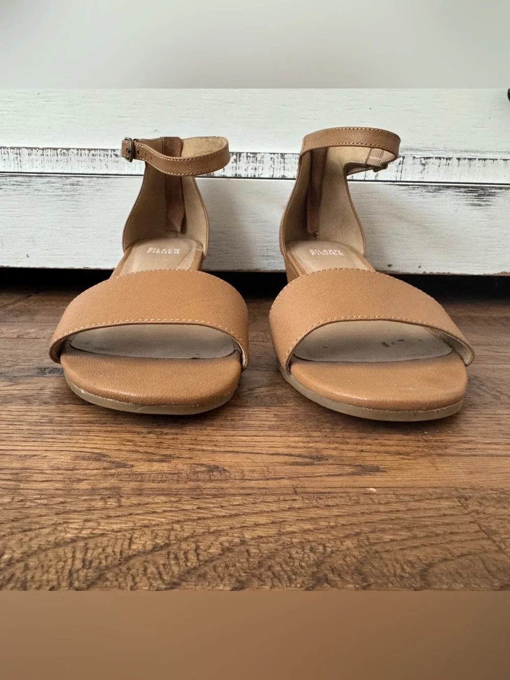 Eileen FIsher Mara Tumbled Leather Wedge Sandal Honey Women's Size‎ 8.5